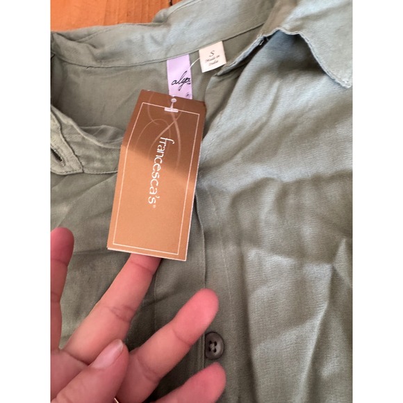 Francescas Alysa Olive Green Button Front Shirt Dress with Belt Size Small - Picture 2 of 10